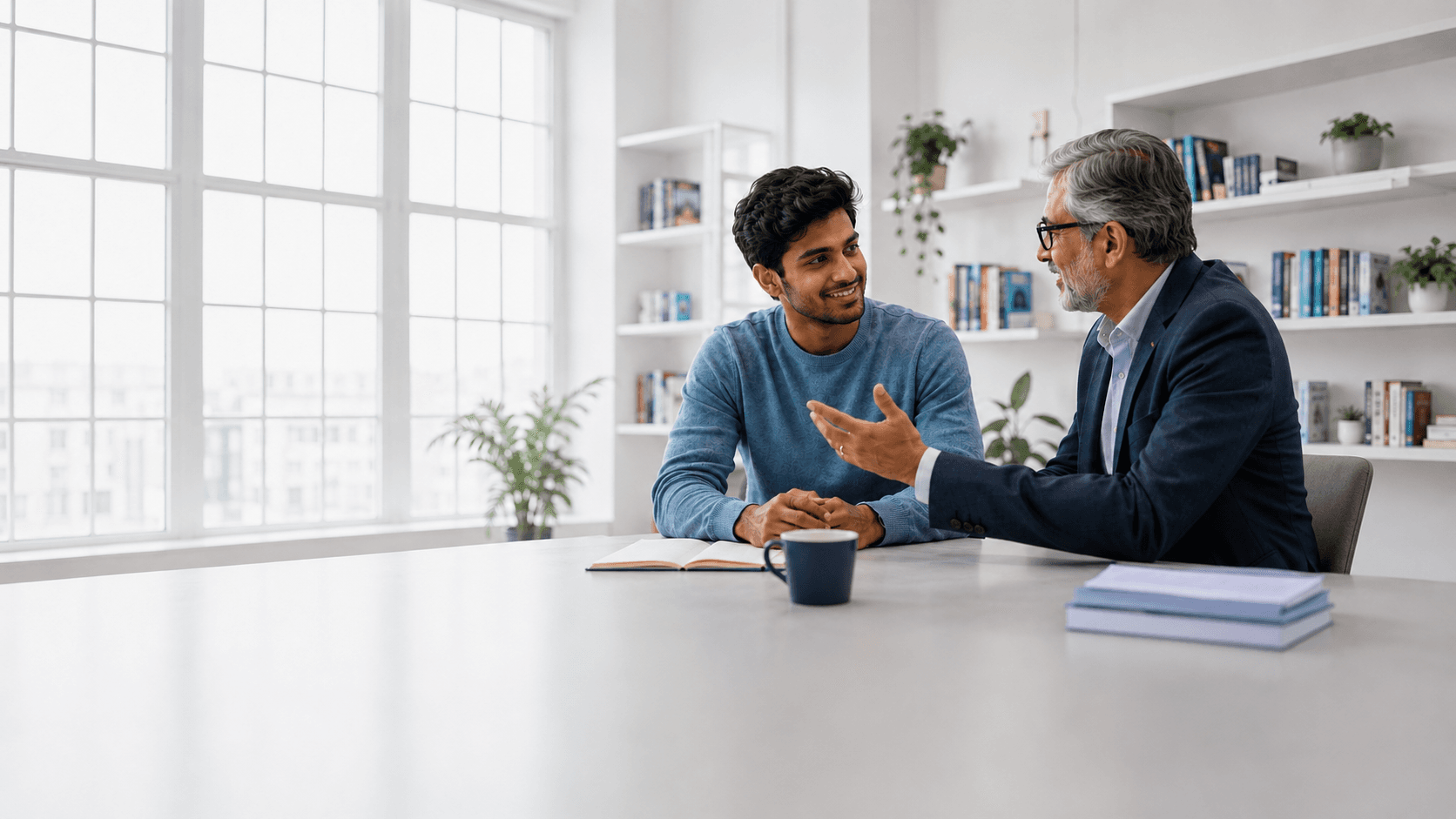 A mentor and mentee in conversation
